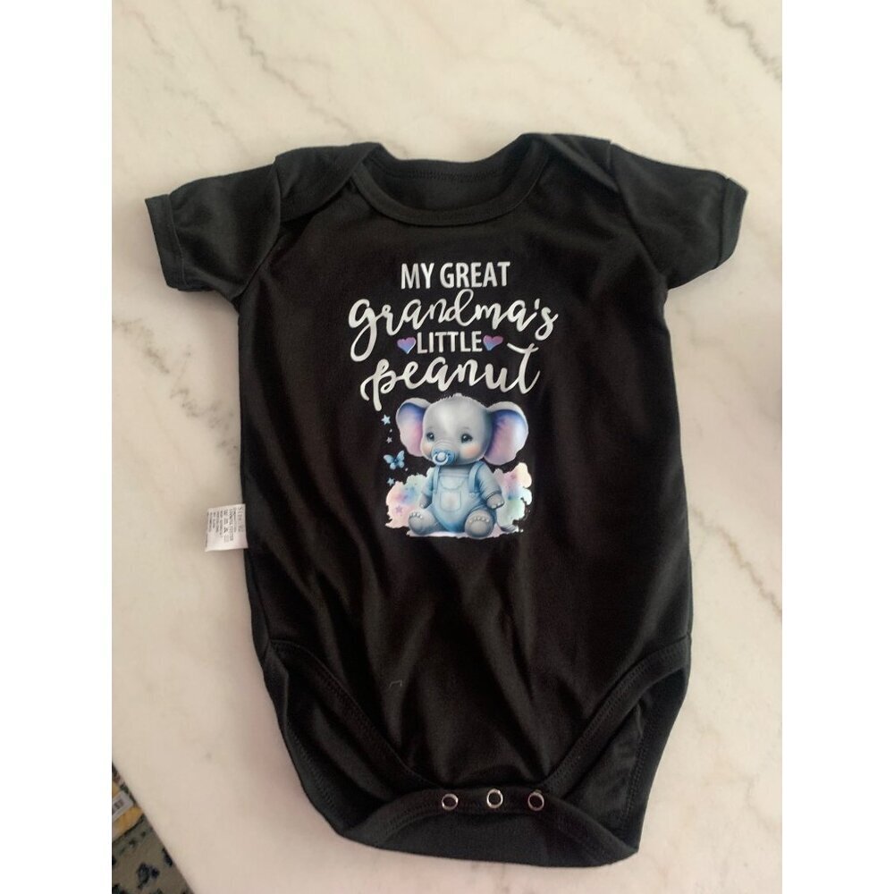 "My Great Grandmas Little Peanut" Baby Onesie Black Newborn-6M Cotton Blend Soft